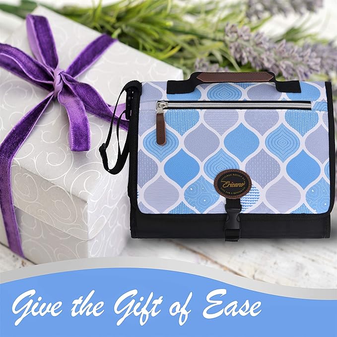 Portable Diaper Changing Pad Thick Soft Cushion Pillow - Travel Baby Mat Diaper Clutch Bag Detachable Wipes Pockets Baby Gift, Trellis Blue Grey Black