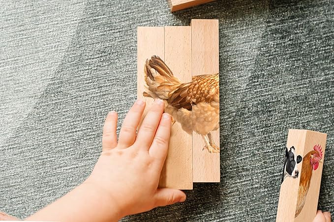Wooden Animal Chunky Puzzles for Toddlers 2+ Years - Montessori 4 in 1 Farm Animal Block Puzzle Toy
