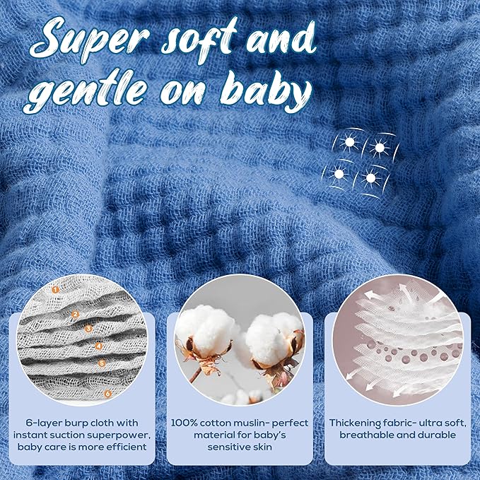 Muslin Hooded Baby Towels for Newborns, 32"x32", 100% Cotton ??6 Layers Super Soft Absorbent Breathable, Baby Bath Towel, Toddler Bath Towel ??Pack of 2
