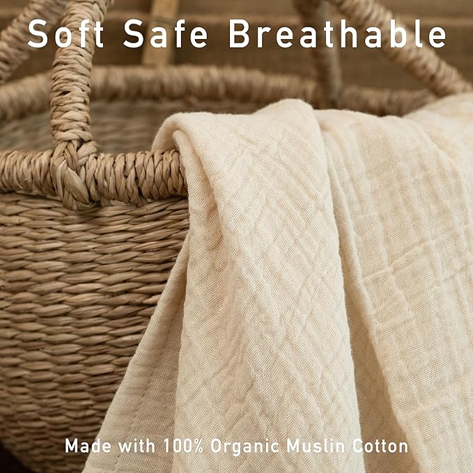 Muslin Swaddle Blankets for Baby Girls and Boys, 4 Pack Breathable and Skin-Friendly Newborn Receiving Blanket, 100% Cotton Swaddle Wrap, Essentials Infant Shower Items, Toddler Gift