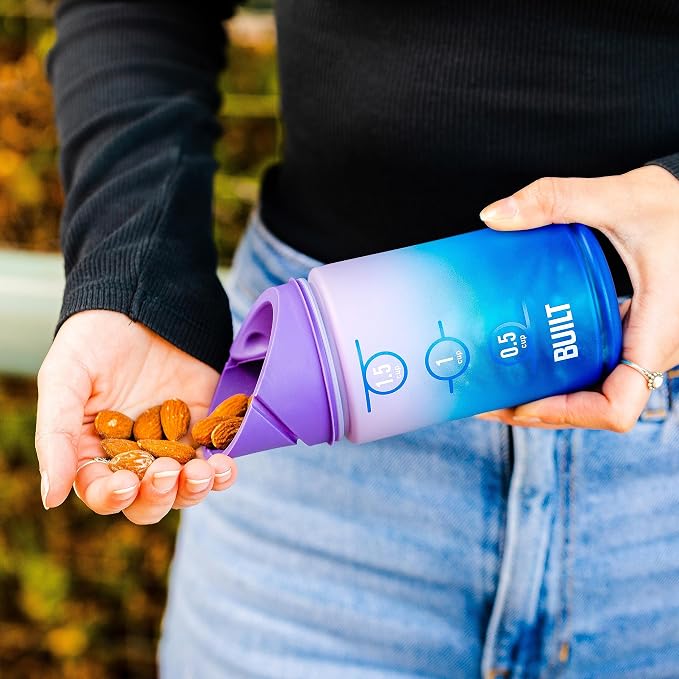 BUILT 12 Ounces Tidbit On The Go Snack Container with Lid and Pourer, Food and Snack Storage with Measure Marks, Wild Lavender