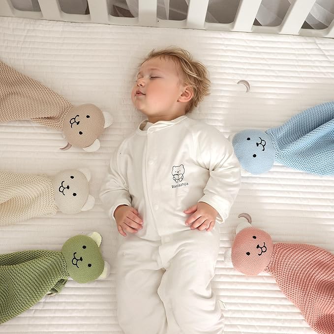 LAWKUL Baby Blanket Bear Lovey Soft Plush Security Blanket for Newborns Infants Boy Girl Knit Snuggle Comfort Green 40x30in