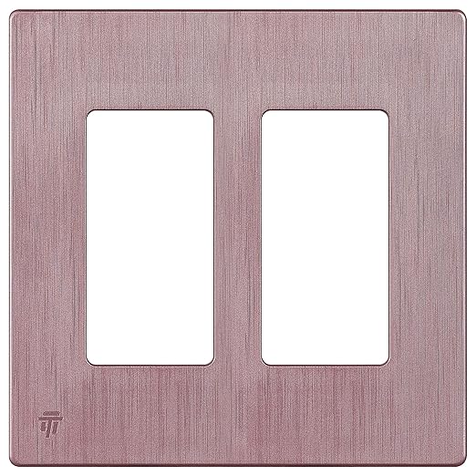 ENERLITES Elite Series Screwless Decorator Wall Plate Child Safe Outlet Cover, Gloss Finish, Size 2-Gang 4.68" H x 4.73" L, Unbreakable Polycarbonate Thermoplastic, SI8832-BRG, Brushed Rose Gold