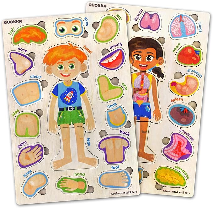 QUOKKA Puzzles for Kids – Montessori Puzzles for Toddlers 3-5 – Preschool Game Learning Human Body Parts Anatomy Skeleton – Educational Toys for Boy & Girl