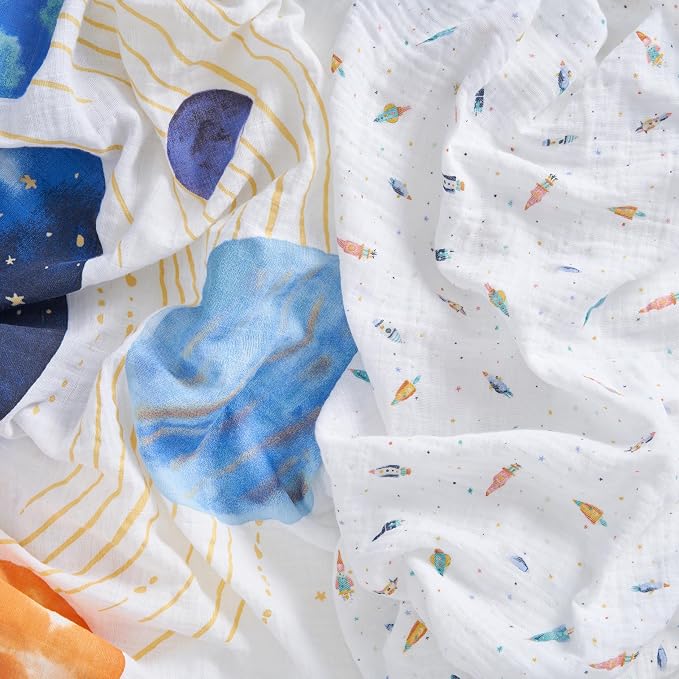 aden + anais 100% Organic Cotton Muslin Swaddles, Breathable Baby Blanket, Ideal for Boys, Girls, Newborns, Babies & Infants, Receiving Blanket, Soft and Lightweight Wrap, 2 Pack, Space Orbit