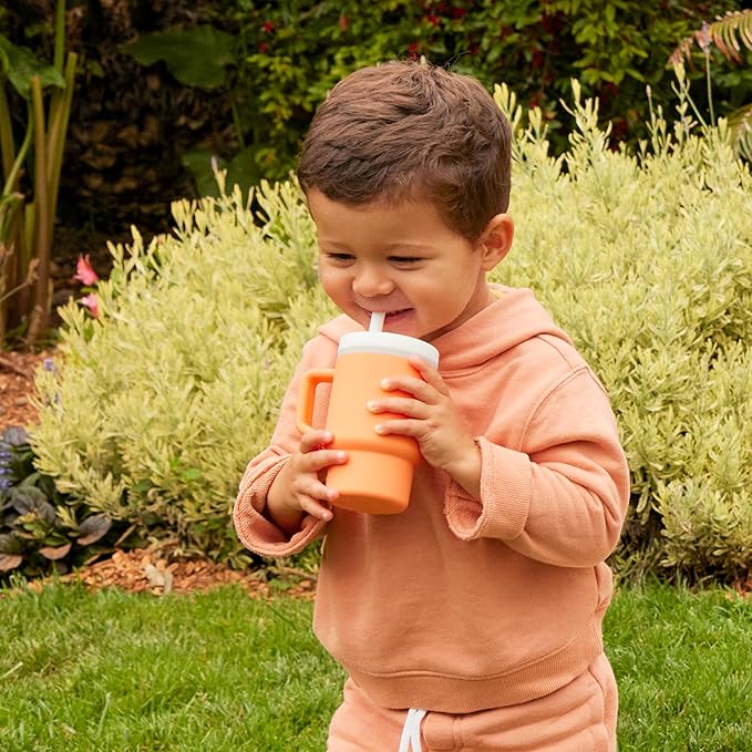 Infantino My 1st Tumbler, Silicone Sippy Cup with Straw & Handle, Spill-Resistant Baby Cup for On-the-Go, BPA-Free Transition Bottle, Creamsicle (Pack of 6)