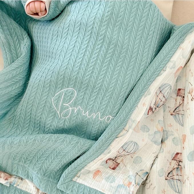 Mouliss Personalized Baby Blanket with Name ??Handmade 100% Organic Cotton Newborn Gift | Custom Knit Blanket for Boys, Girls, Kids & Baby Showers