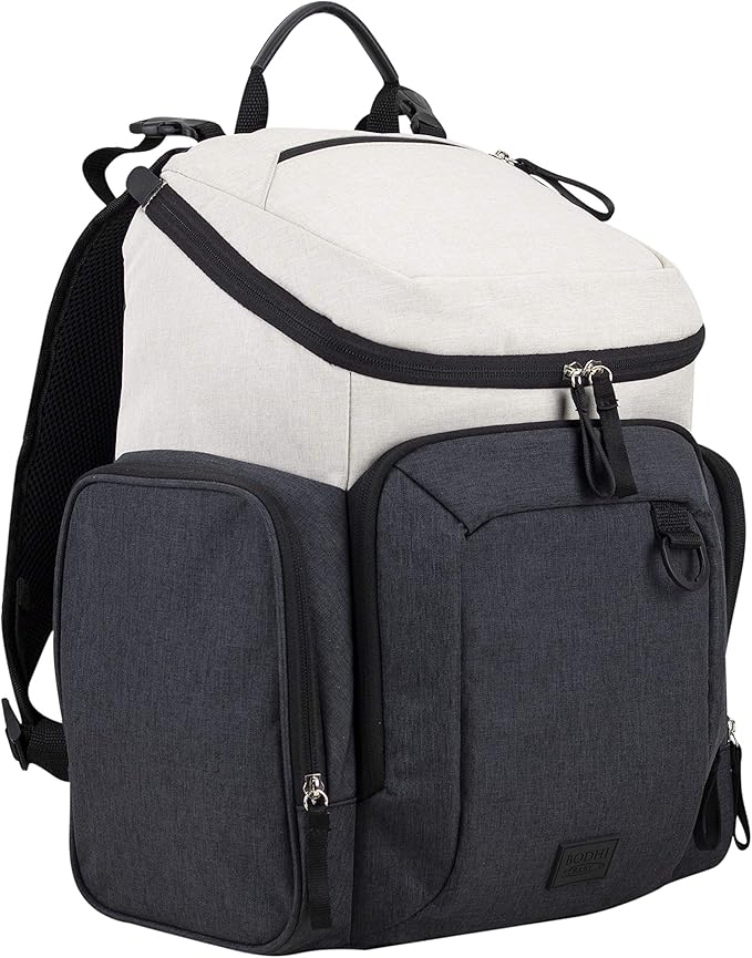 BODHI Baby Tech Top Loader Diaper Bag Backpack with removable changing pad, Unisex, for Moms and Dads - Oatmeal/Black Combo Chambray