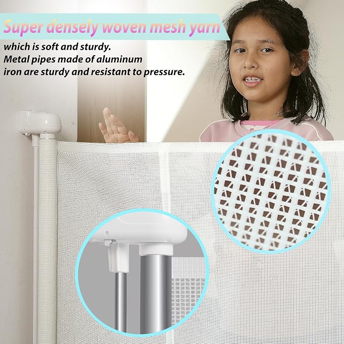 Retractable Baby Gates for Stairs, 55" Wide Baby Gate Dog Gate, 41" Tall Retractable Pet Gate for Doorways, Child Safety Gates Mesh Gate with Fiberglass Rods for Stairways, Hallways, Indoor/Outdoor