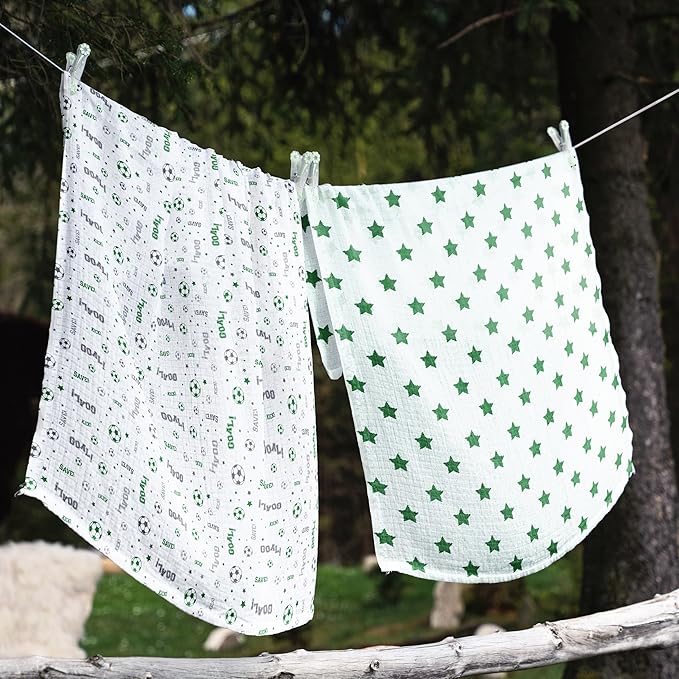 Bacati - 4 Pack Sports Baby Swaddle Blankets Boys Swaddle Wrap Soft Breathable Cotton Muslin Swaddle Blankets Receiving Blanket for Boys, Large 45 x 45 inches (Soccer Green/Grey)