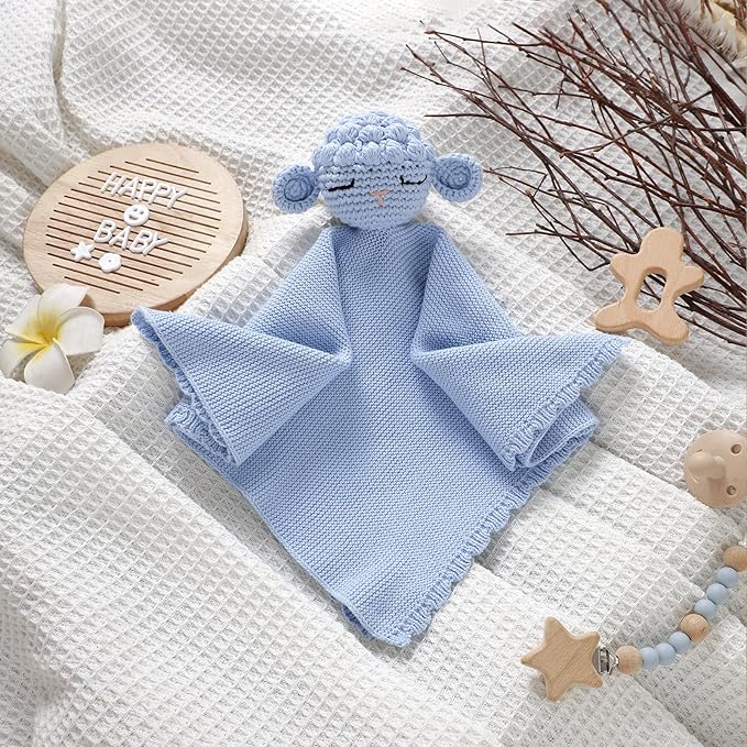 Neiwech Sheep Snuggle Loveys for Babies Cotton Baby Security Blanket for Newborn Infant Boys Girls Blue