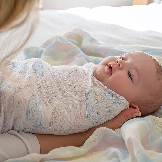 aden + anais Boutique Organic Swaddle Blanket 4-Pack – 100% Organic Cotton Muslin, Large, Soft, Breathable Receiving Blankets for Infants – Lightweight Multi-Use Baby Swaddles, Above The Clouds