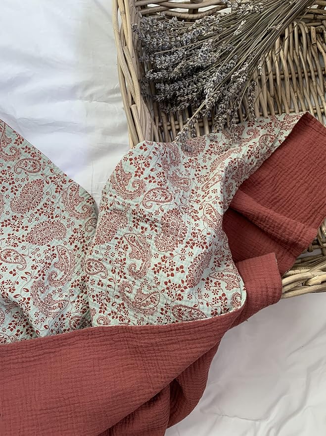 Leyl&Ari Muslin Quilt Blanket | 100% Organic Cotton | Toddler Crib Blanket | Made in USA, (Paisley)