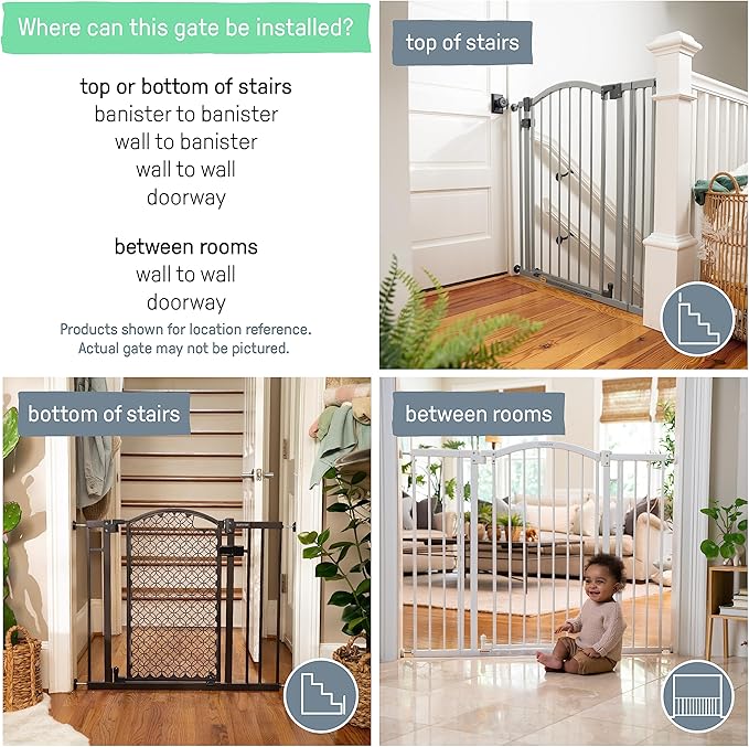 Summer Infant Extra Tall & Wide Safety Pet and Baby Gate, 29.5"-53" Wide, 38" Tall, Pressure or Hardware Mounted, Install on Wall or Banister in Doorway or Stairway, Auto Close Walk-Thru Door - Gray