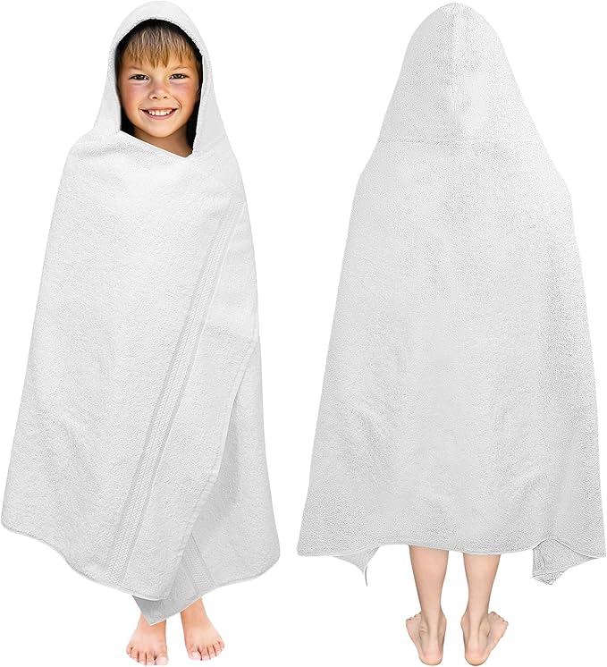 ORIGINAL KIDS Hooded Bath Towel Wrap - Ultra Soft 100% Cotton Terry Large Oversized Hooded Kids Towel - Toddler Big Kid Shower Pool Beach Towel - Absorbent Quick Dry Easy Care Gift - 30 x 54 - White