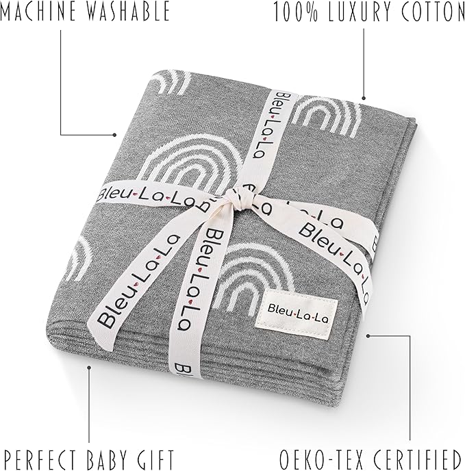 Gender Neutral Receiving Blanket 100% Cotton Buttery Soft Cozy Receiving Swaddle Crib Stroller Blanket for Shower Gift Registry for Newborns, Infants, Toddlers (Rainbow - Grey)
