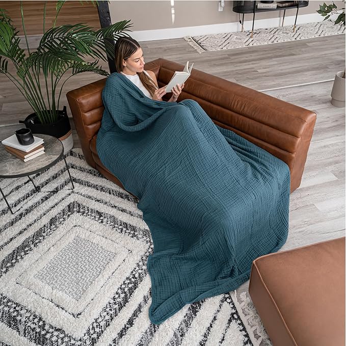 Comfy Cubs Muslin Blanket for Adults Twin 90" x 66" - 6 Layer Soft, Breathable & Lightweight Muslin Adult Blanket - Machine Washable & Designed in The US Bedding for All Seasons - Neptune
