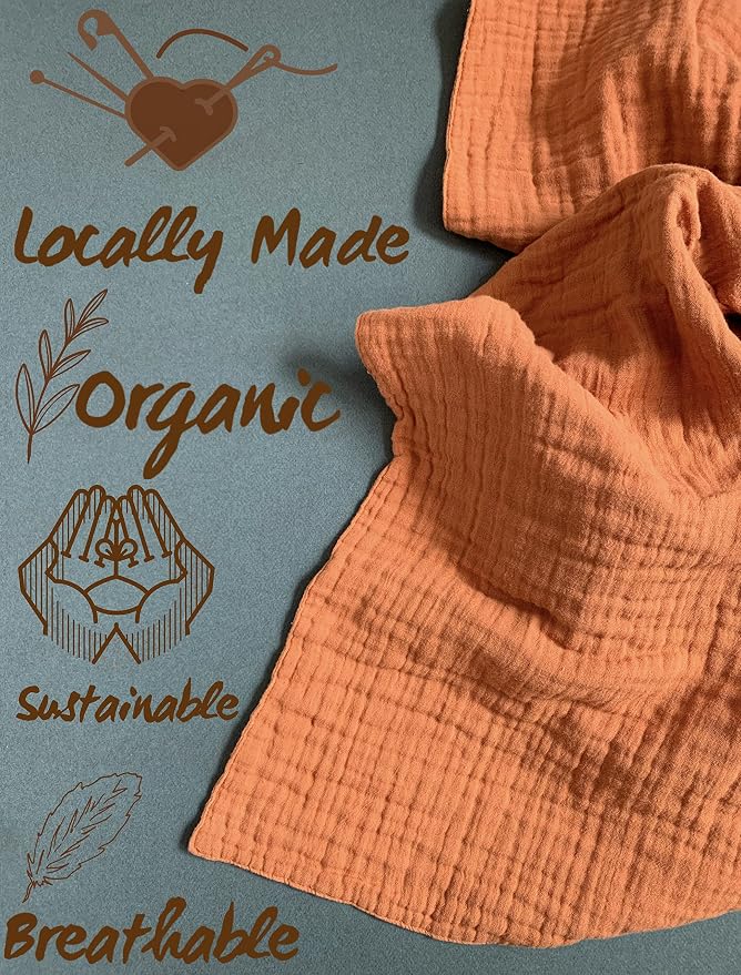 Leyl&Ari Muslin Baby Blanket, 100% Organic Cotton Soft Premium Quality Breathable for Infant, Newborn Baby, Toddler Crib, Gender Neutral Essential Accessories and Gift Made in USA (Earthly Rust)