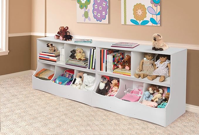 Badger Basket Multi-Bin Storage Cubby for Kids - Toy Organizer with 3 Cubbies, 2 Open Shelves, Display Top for Playroom or Bedroom - Storage Unit for Toys, Books & More - White