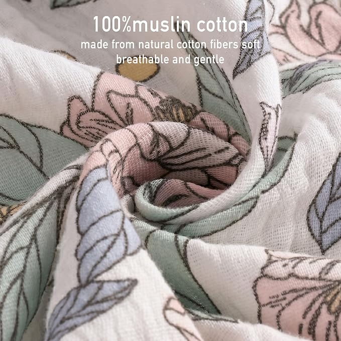 Muslin Receiving Blankets, Neutral Blanket Swaddling for Newborn Boys and Girls, 5 Pack Breathable and Skin-Friendly Swaddle Wrap for Infant Baby (Pink Flower)