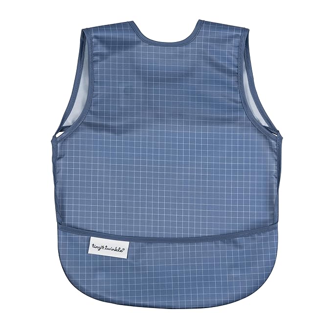 Tiny Twinkle Mess Proof Baby Bib for Girls | Waterproof Toddler Bib for Eating | Baby Apron for Feeding | Machine Washable | Perfect Shower Gift (Grid, 6??4M)