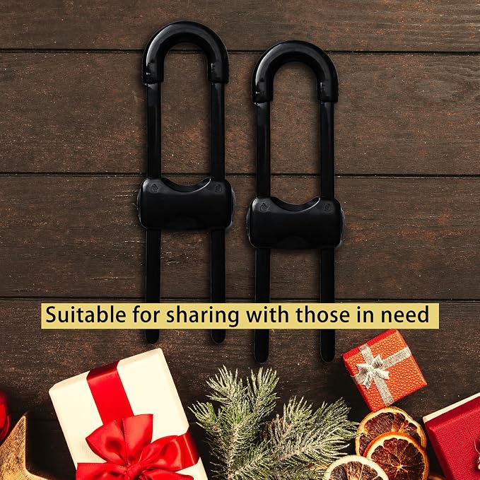 Cabinet Locks Baby Proofing U-Shaped Child Locks for Cabinets Latches Adjustable (Black,1 pack of 2)