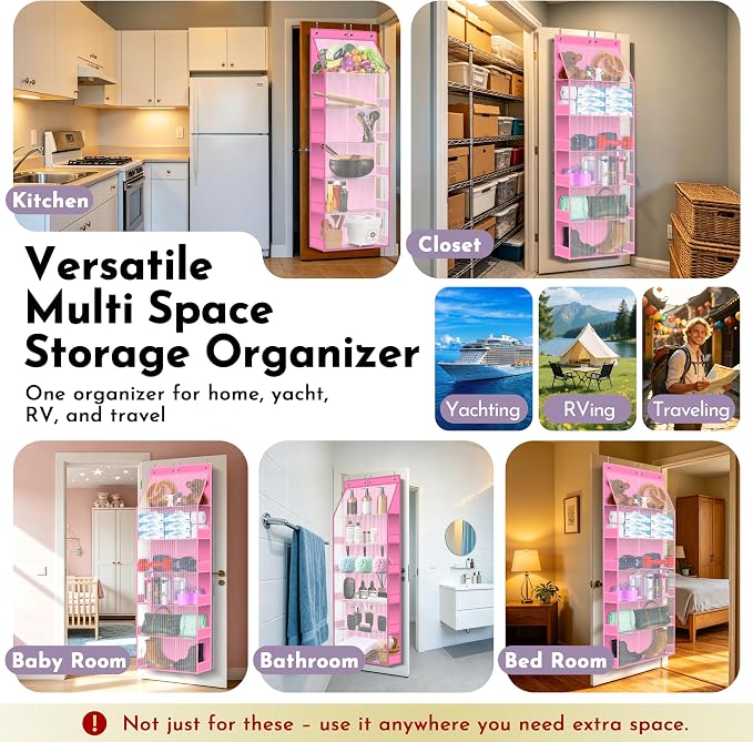 PAULONE 6-Tier Over Door Organizer 71" Tall – Hanging Storage with 2 Sizes of Large Deep Pockets (24.3" W x 8.9" D), 98 lbs Capacity, for Bedroom Closet, Bathroom, Nursery & Kitchen