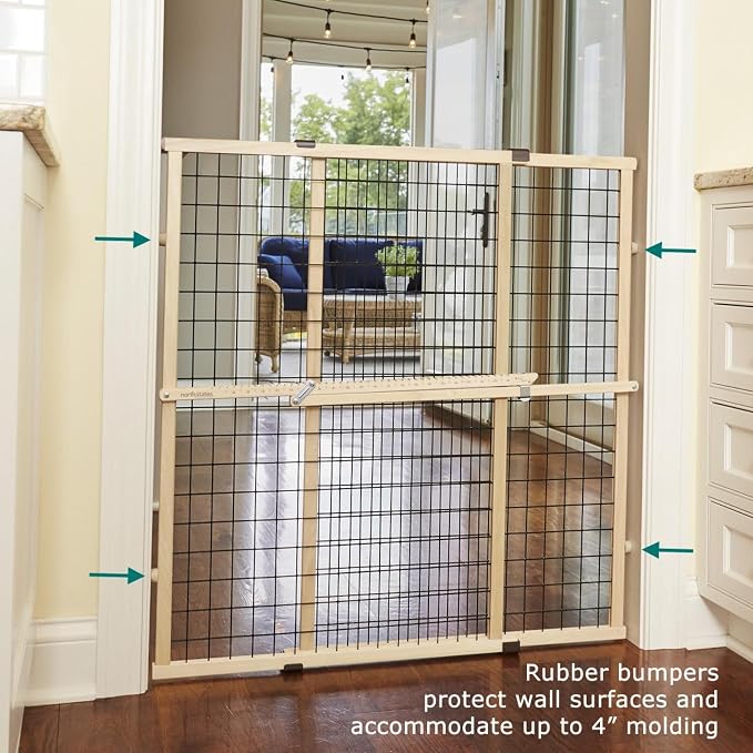 MYPET Wire Mesh Dog Gate: 29.5"-40" Wide, Pressure Mounted with No Tools; Expandable, Durable Pet Gates for Doors and Hallways, 37" Tall, Made with Sustainable Hardwood