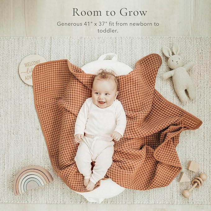 Konssy Waffle Baby Blanket - Soft & Cozy Nursery Swaddle Blanket, Lightweight Toddler Throw for Boys & Girls, Ideal for Wrapping(Brown)