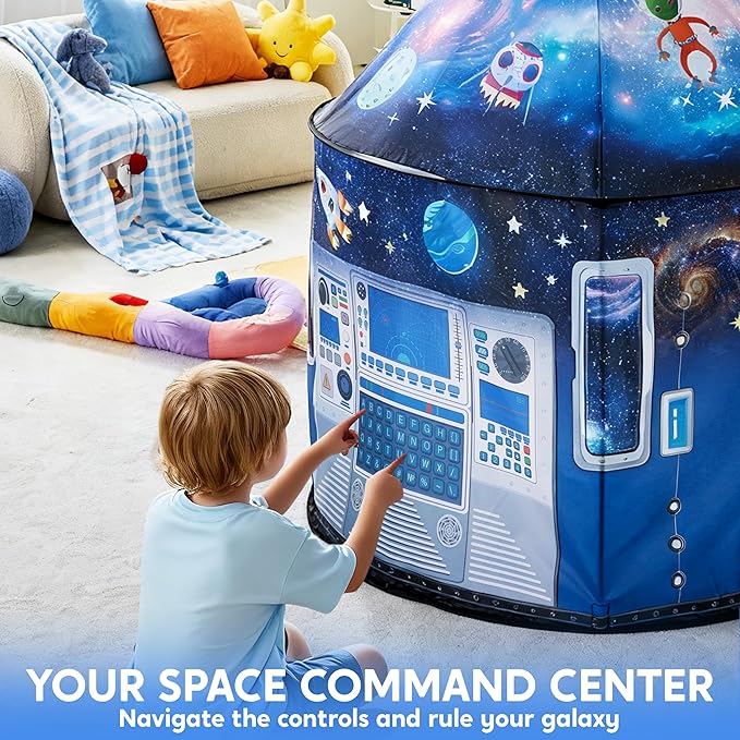 JOYIN Rocket Ship Play Tent for Kids ??Glow-in-the-Dark Space Tent with Starry, Astronaut Spaceship Foldable Playhouse for Boys & Girls, Indoor Outdoor Kids Pop-up Play House, Toddler Birthday Toy