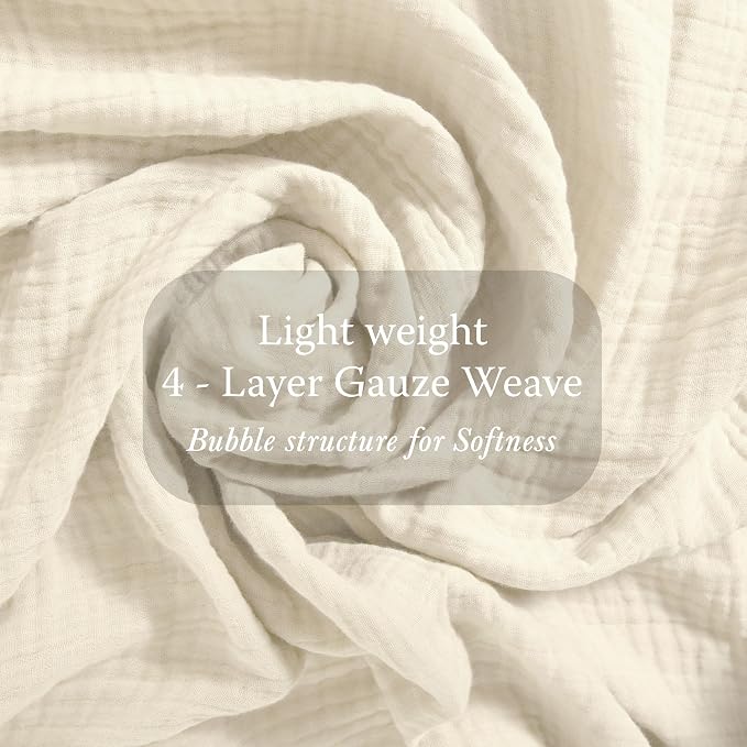 Threadmill King Size Muslin Blanket |Pre Washed 4 Layer Lightweight Gauze for All Seasons | Soft, Breathable, and Cozy Picnic Blankets| Pre Washed Summer Blanket Fits Cal King Size Bed | Natural