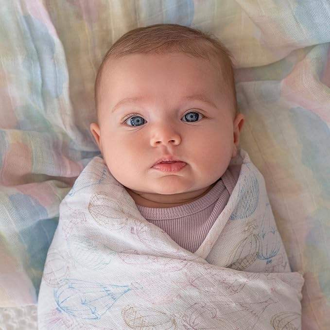 aden + anais Boutique Organic Swaddle Blanket 4-Pack – 100% Organic Cotton Muslin, Large, Soft, Breathable Receiving Blankets for Infants – Lightweight Multi-Use Baby Swaddles, Above The Clouds