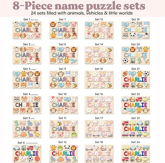 Personalized Name Puzzle for Toddlers 1-3 | Custom Wooden Baby Girl Gift with 48 Animal Art Sets | 1st Birthday Gift for Girls | Personalized Baby Boy & Girl Gifts Keepsake