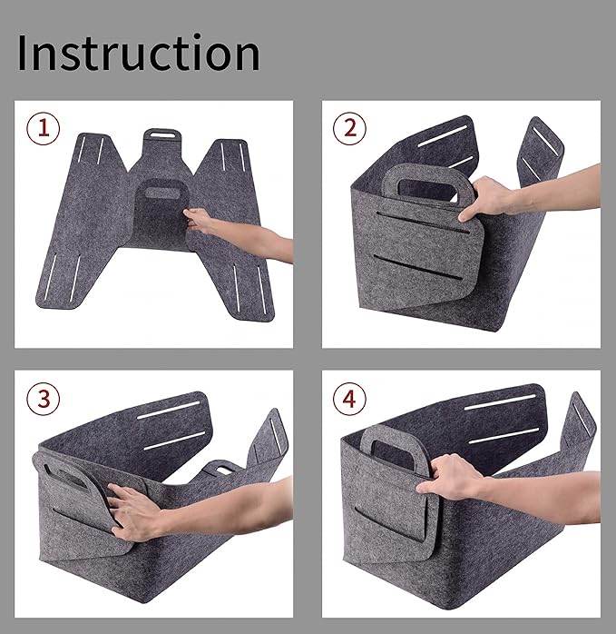 Minoisome Storage Basket Felt Storage Bin Collapsible& Convenient Box Organizer with Carry Handles for Office Bedroom Closet Babies Nursery Toys Laundry (Grey, 17.9inch（L）Ã?2.2inch（W）Ã?1.6inch（Hï¼?