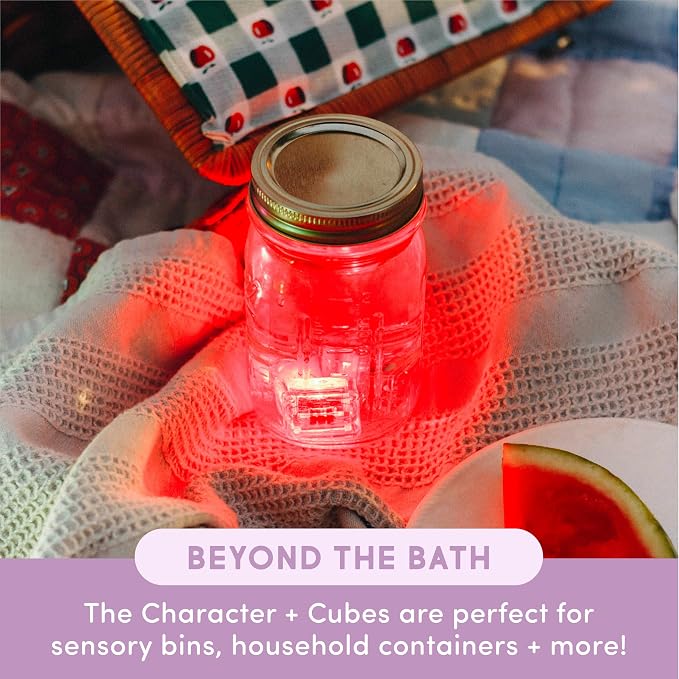 Glo Pals Water-Activated Light-Up Sensory Bath Toy Character and 6 Cubes for Bathtime and Sensory Play, Sammy, Glows Red