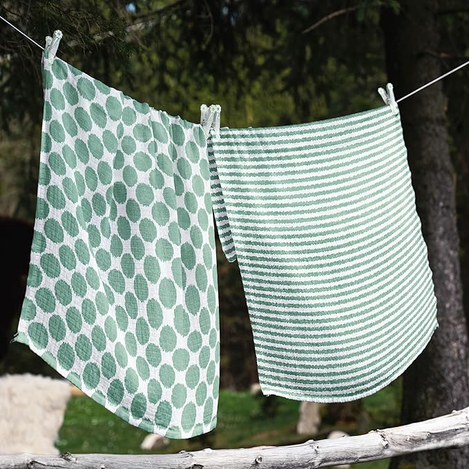 Bacati Ikat Mint/Grey Dots/Stripes Swaddling Muslin Blankets Set of 4