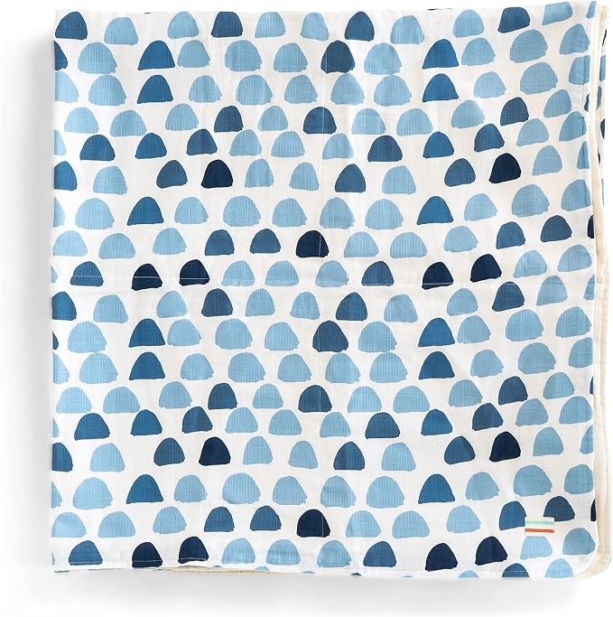 Organic Muslin | Cotton Blanket, Kids, Baby, Quilt, Triple Layer Muslin, Bed, Crib, GOTS Certified, Organic Cotton (Blue Hill)
