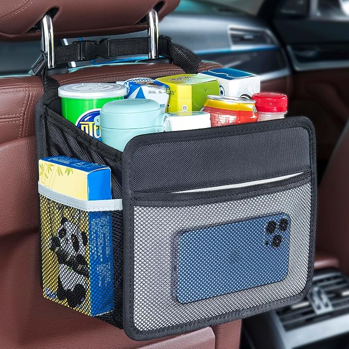 Car Back Seat Organizer and Storage Bag, Premium 1680D Oxford Cloth Collapsible Universal Hanging Car Seat Back Organizer for Kids & Adults