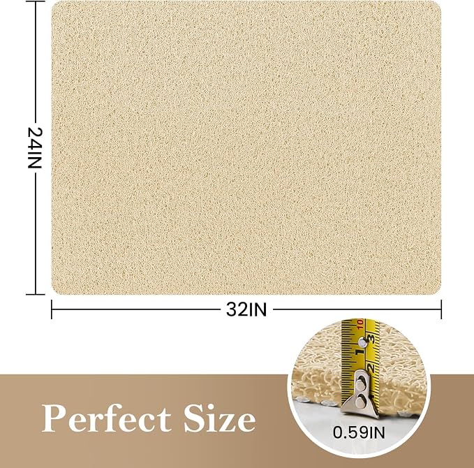 Shower Mat Bathtub Mat Non-Slip,32x24 inch, Soft Tub Mat with Drain,PVC Loofah Bath Mat (Phthalate Free) for Tub and Bathroom,Quick Drying,Khaki