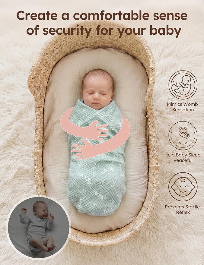 Unnivoll Muslin Swaddle Blankets for Newborns, 100% Cotton Receiving Blankets, Large 38 x 40 inches Baby Swaddle Blanket for Baby Boys and Girls, Soft Breathable Infant Baby Essentials 3 Pack Blue