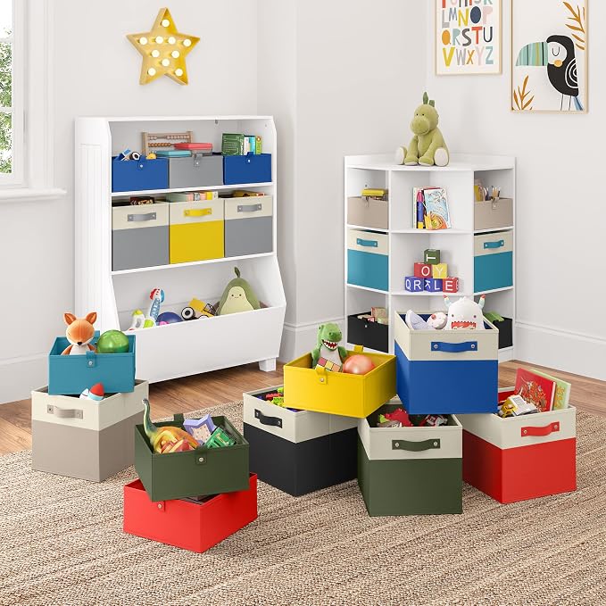 RiverRidge Kids storage bins - 10.5 Cube Storage Organizer with Handles – Yellow Two-Tone closet organizers and storage for Toys, Shoes & More - Fits RiverRidge Cabinets