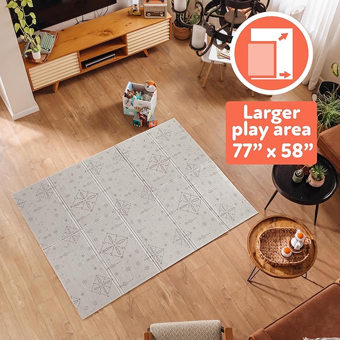 Nuby Reversible Baby Floor Mat, 77" x 58" - Foldable and Lightweight Infant Play Mat - Easy Storage and Travel - Graceful Gray