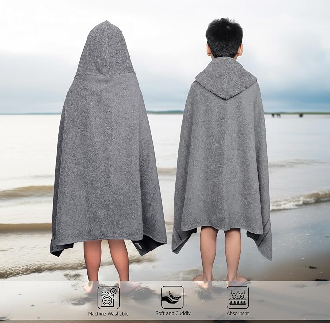 ORIGINAL KIDS Hooded Bath Towel Wrap - Ultra Soft 100% Cotton Terry Large Oversized Hooded Kids Towel - Toddler Big Kid Shower Pool Beach Towel - Absorbent Quick Dry Easy Care Gift - 30x54 - Charcoal