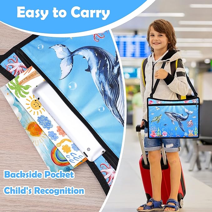 Kids Travel Tray for Toddler Carseat, Road Trip Activities Essentials for Toddler, Kids Lap Desk Tray with Tablet Holder Stand ï¼?Dry Erase Board (Whale)