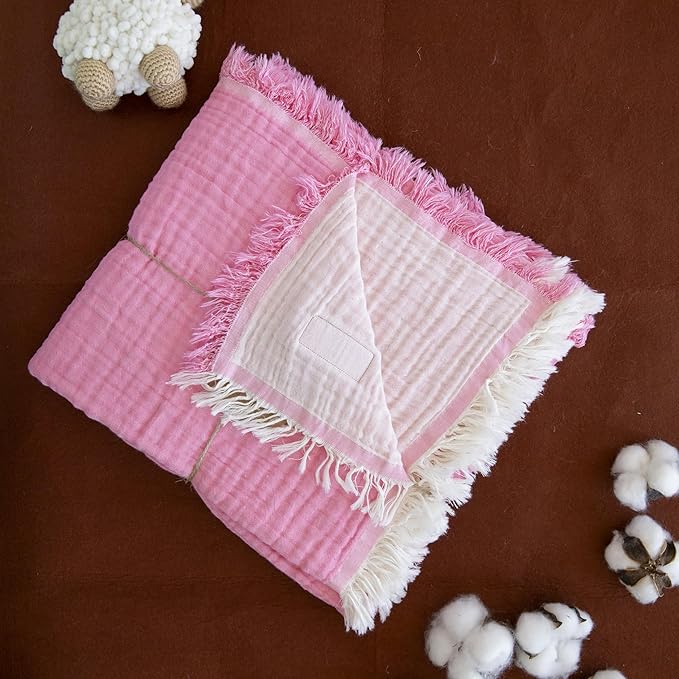 100% Cotton Muslin Baby Cover Swaddle Blanket for Newborn Babies Baby Muslin Blanket Soft (Pink)