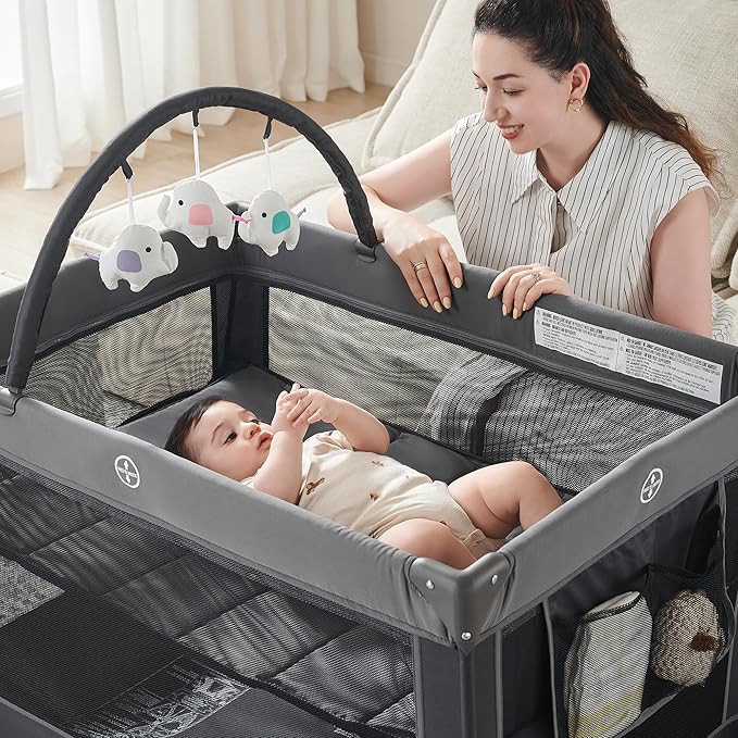 Pamo Babe Portable Playpen Foldable Playard Portable Crib for Baby and Toddlers