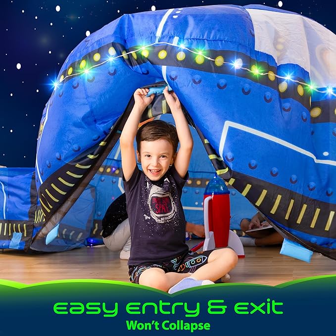 W&O Glowing UFO Aerodome with LED Lights & UFO Sound Button ??Glows in the Dark, Offering an Extraordinary Space Adventure for Kids Ages 3-12 (Fan Not Included)