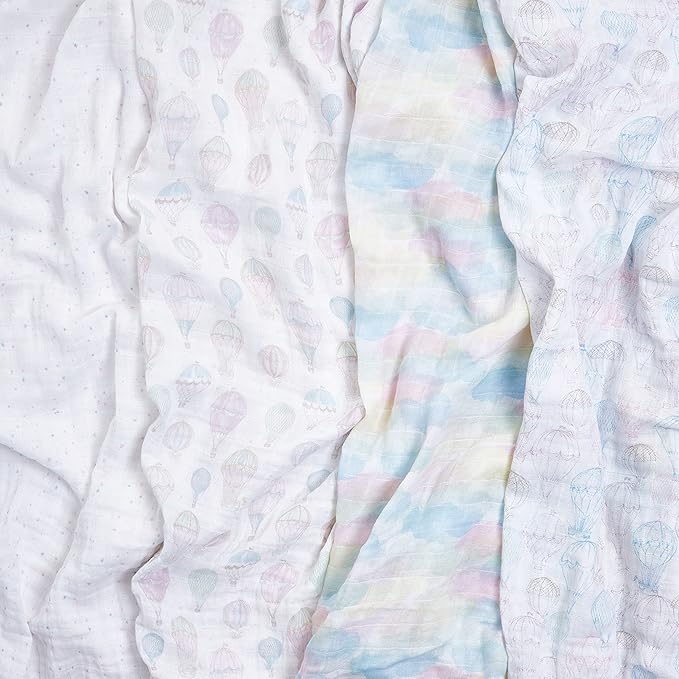 aden + anais Boutique Organic Swaddle Blanket 4-Pack – 100% Organic Cotton Muslin, Large, Soft, Breathable Receiving Blankets for Infants – Lightweight Multi-Use Baby Swaddles, Above The Clouds