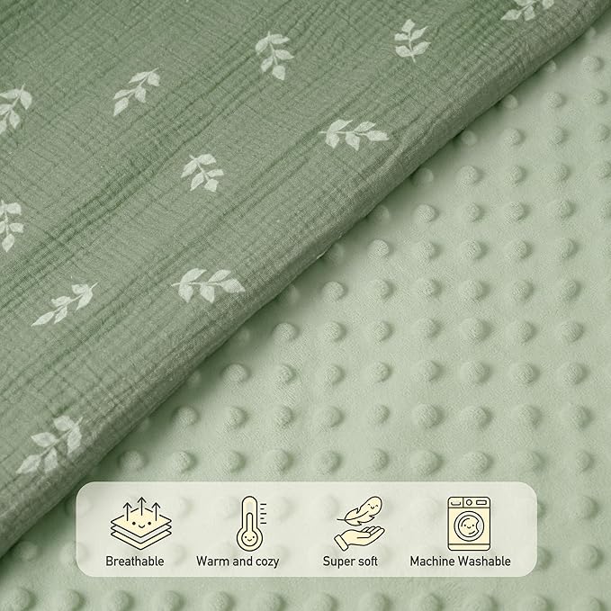 GLLQUEN BABY Blankets for Boys Girls, Soft Muslin Cotton Front Dotted Fleece Backing, Nursery Minky Crib Blanket for Infant Toddler, 30 x 40 inches Throw Blanket, Woodland Animals