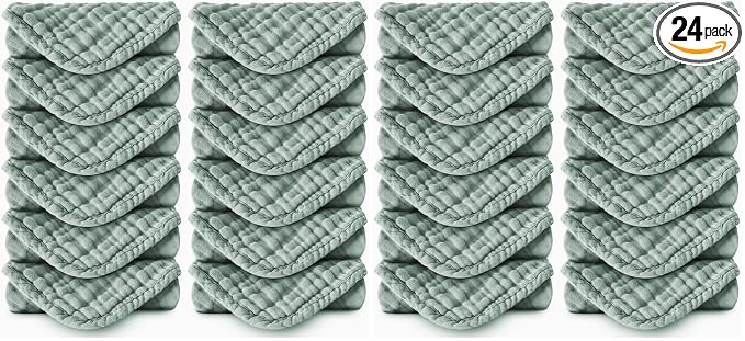 Spotted Play Muslin Burp Cloths 100% Cotton Large 20''x10'' Extra Soft and Absorbent Baby Wash Cloths Spit Up Rags - Baby Burping Cloth for Boys Girls Items(24 Pack Green)